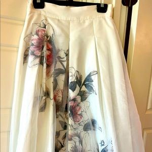 White House Black Market White Floral Midi Skirt with Pink Accents
